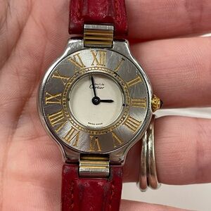 Cartier Must de Cartier 21 Watch Quartz Movement Stainless Steel w/ Red Leather
